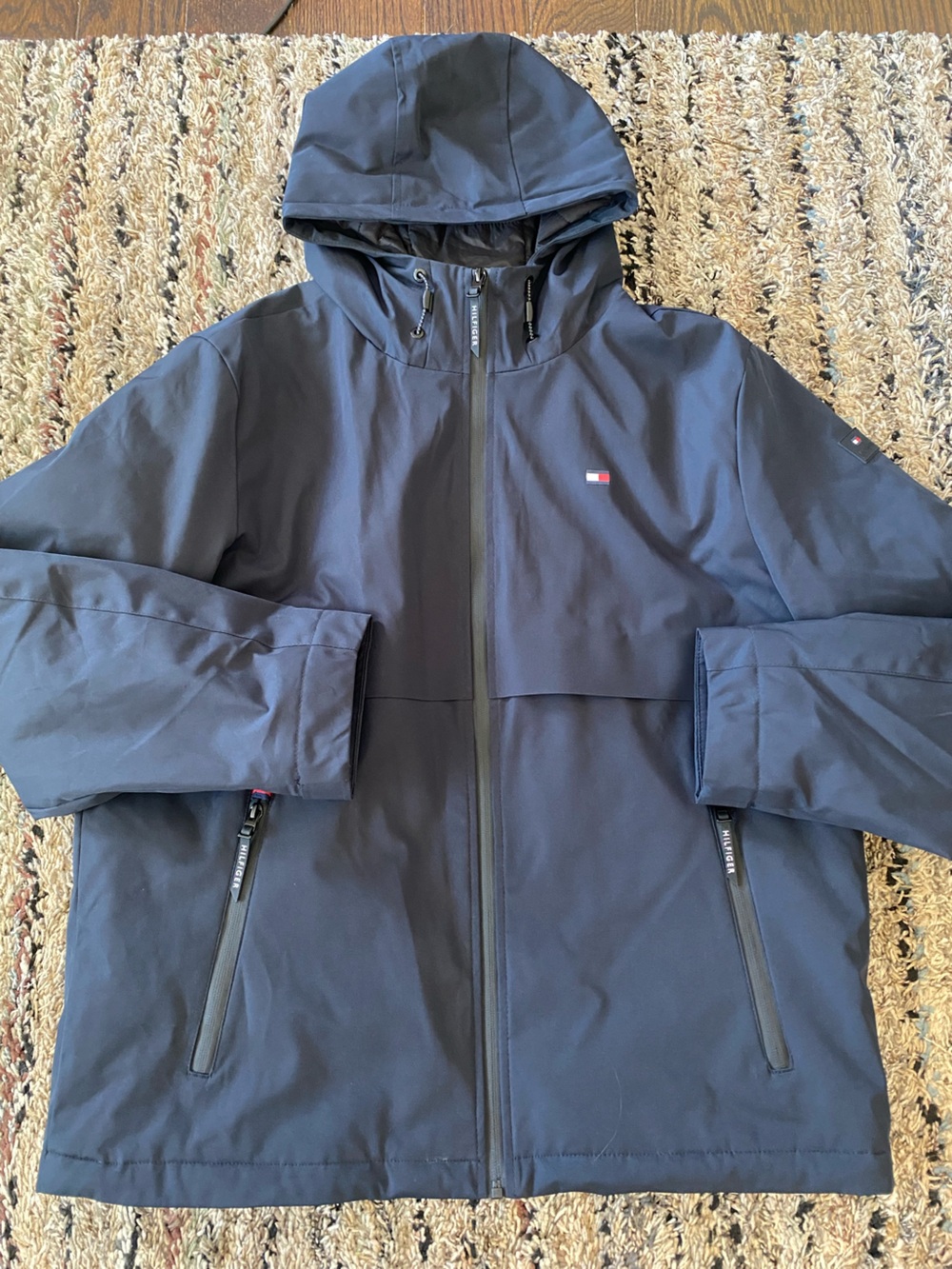 Tommy Hilfiger Men's Navy Hooded Softshell Jacket. Water & Wind Resistant